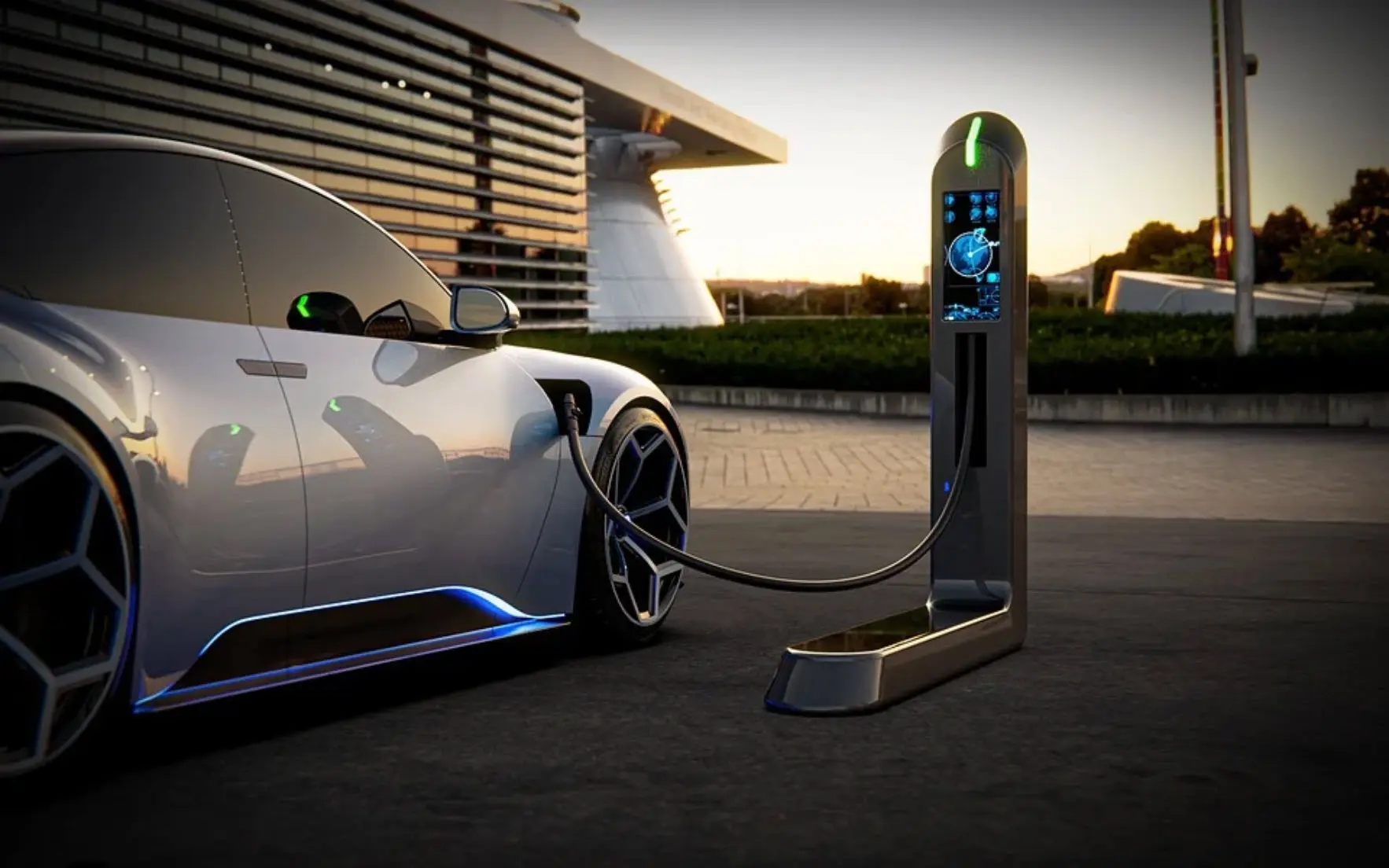 Electric vehicle at a fast-charging station