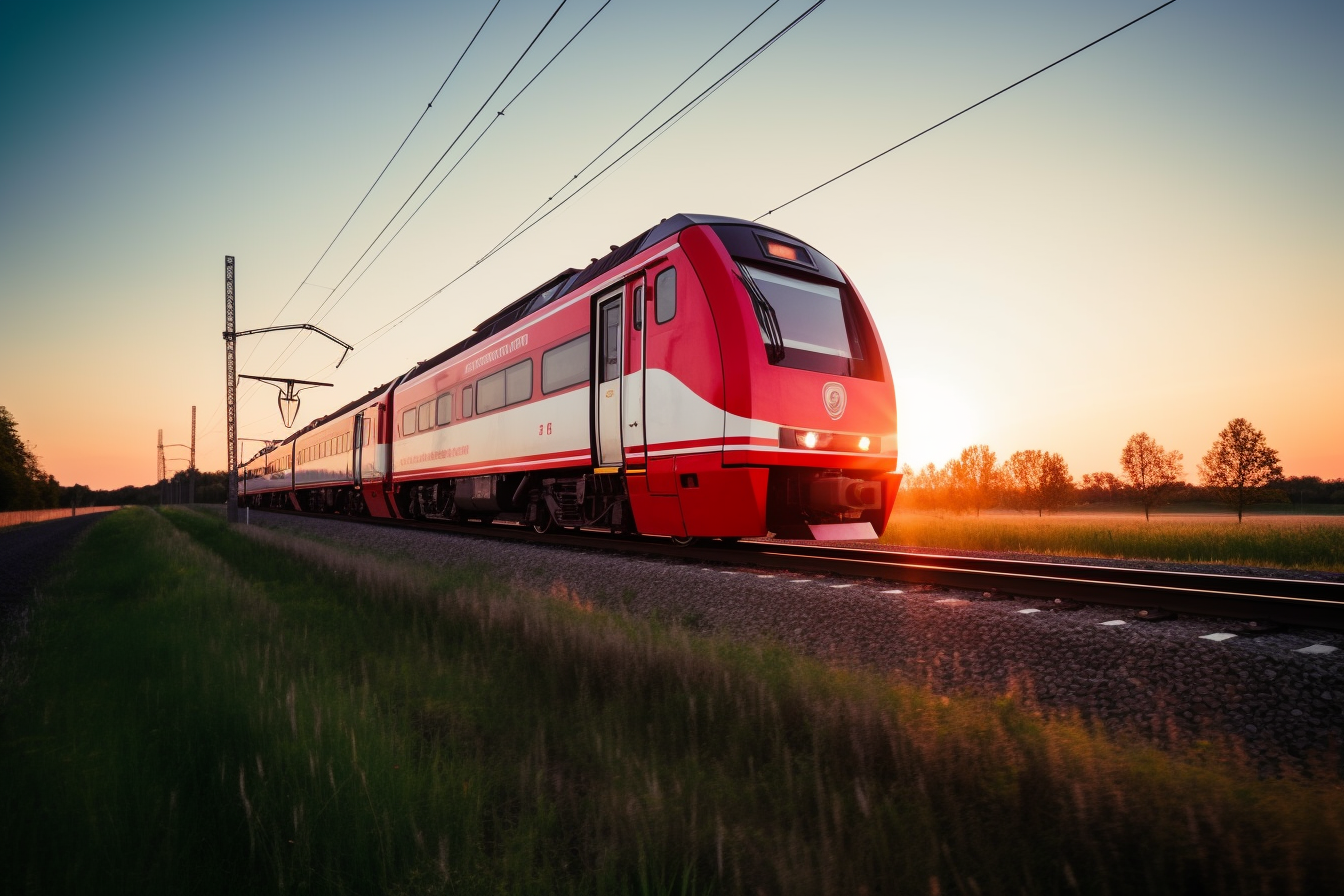 Electrically powered passenger train on an open stretch of track